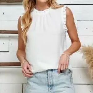 NEW! Women’s Mock Neck Ruffled Sleeveless Blouse